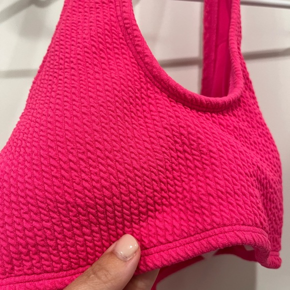 Pink Pucker Halter Bikini Top with Cross Front - Picture 2 of 7